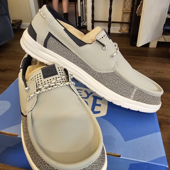 Hey Dude Other - Hey Dude Men’s Casual Boat Shoes - Cream and Gray